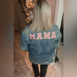 NEW OVERSIZED BOYFRIEND CUSTOM ORDER MAMA DENIM JACKET L